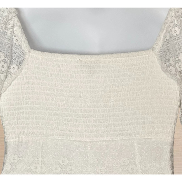 As U Wish Smocked Back Lace Dress Juniors XL Short Sleeve Ivory Summer Party NWT - Picture 8 of 11